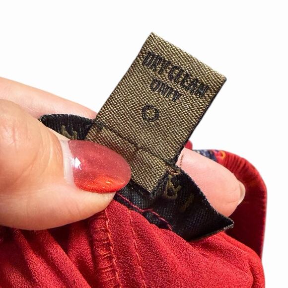 VINTAGE 90s HARARI RED SILK ASIAN PRINT ART TO WEAR PANTS BOHO COTTAGE RETRO S - Picture 7 of 7